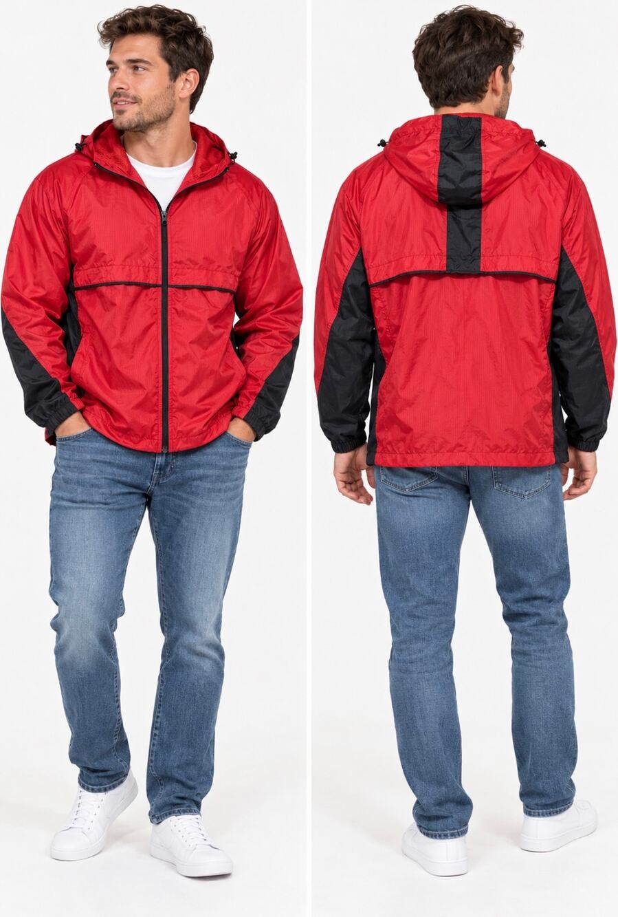 World Wide Sportsman Men's Large Red Black Vintage Windbreaker Jacket Hooded